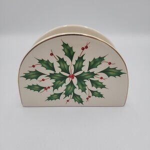 NWT Holiday Lennox Napkin Holder Holly Ceramic Christmas